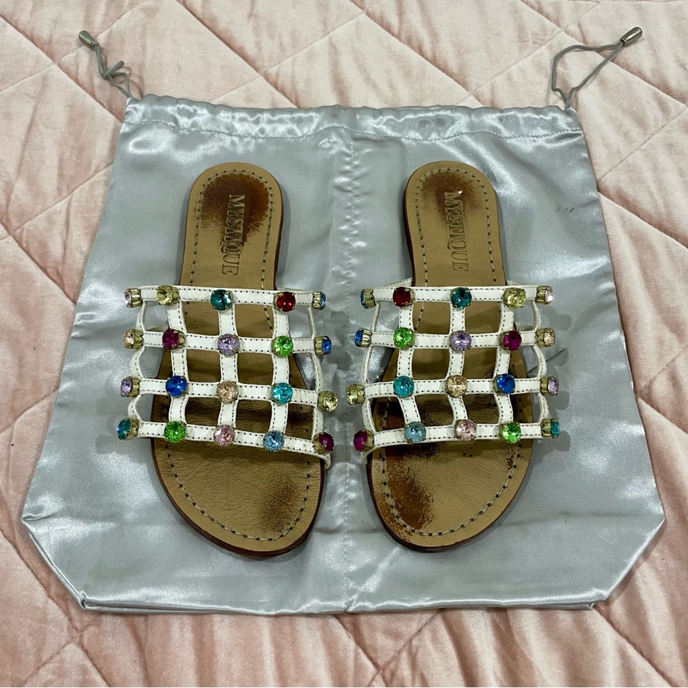 Mystique Handmade Leather Sandals Embellished With Czech Crystals Size 6